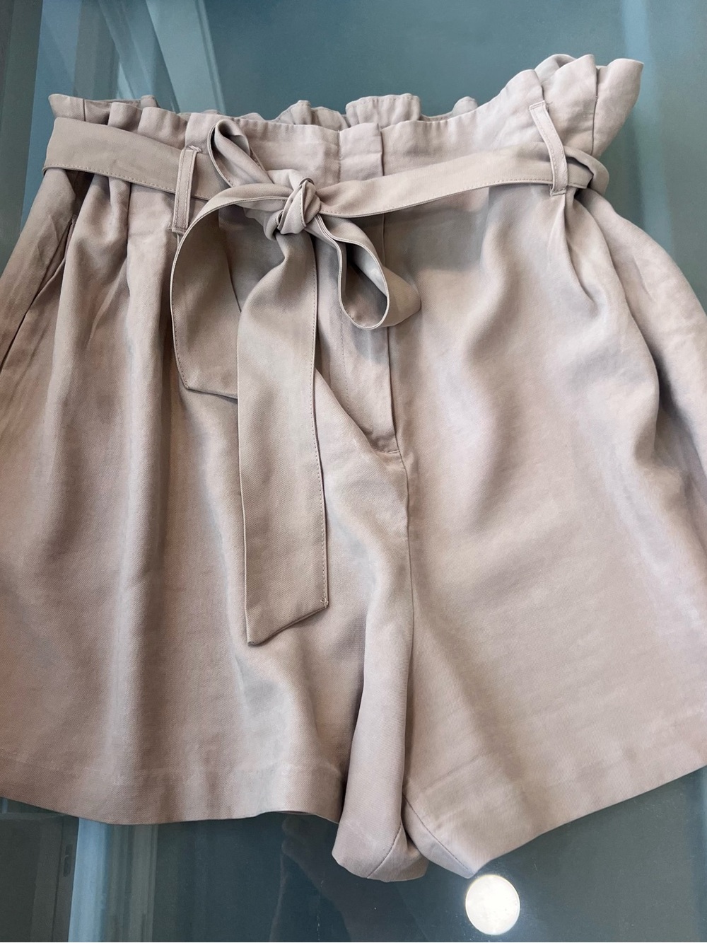 Dynamite Light Beige Paperbag Tie-Waist Shorts